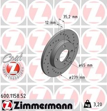 2x Bremsscheibe SPORT Z ZIMMERMANN 600.1158.52 für AUDI VW SEAT GOLF PASSAT POLO