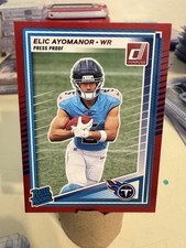 Elic Ayomanor 2025 Panini Donruss Rated Rookie Press Proof Red #339 Titans