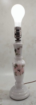 Vintage Milk Glass Table Lamp With Hand Painted Flowers Working 13.75  No Shade