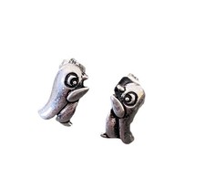 Silver Tone Penguin Bird Stud Earrings Pierced Ears