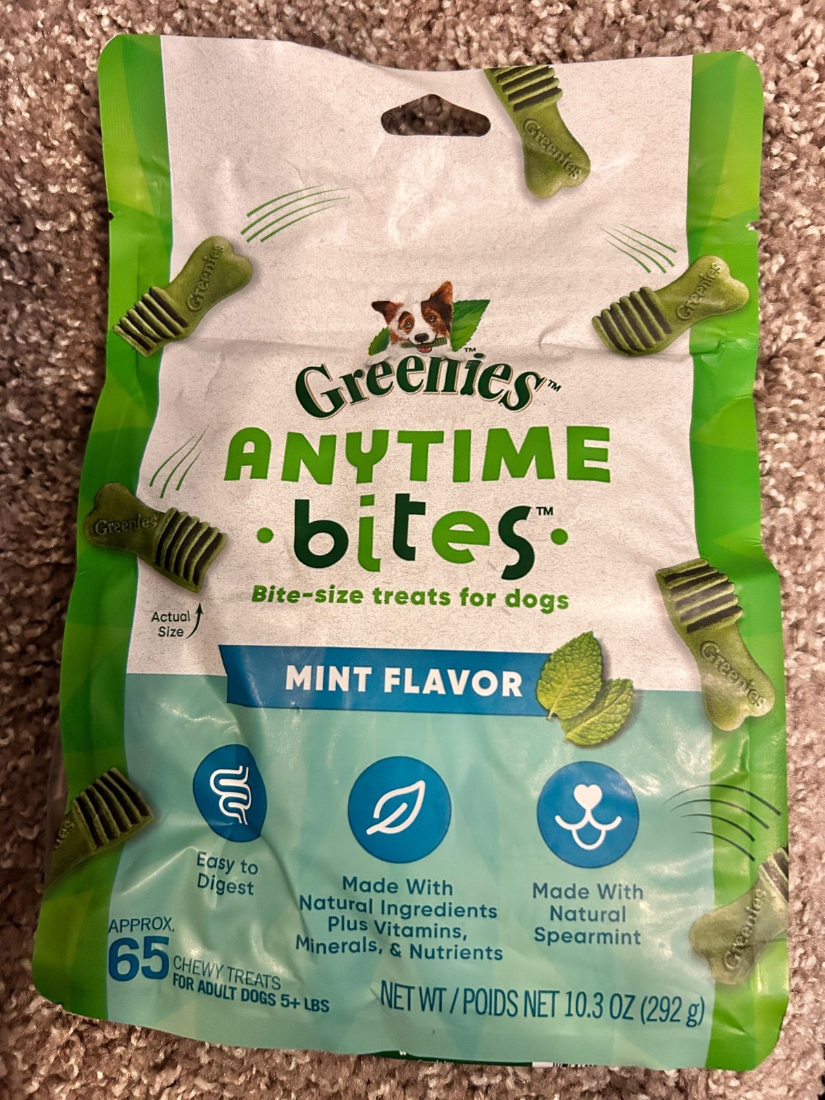GREENIES Anytime Bites Mint Flavor Dog Treats - 10.3 oz, Che