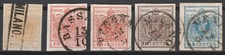 1860 Lombardo - Veneto - I emissione - 5 c. , 15 c. ( 2 ) , 30 c. e 45 c.