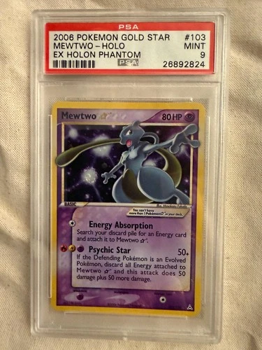2006 POKEMON EX HOLON PHANTOMS GOLD STAR #103 MEWTWO-HOLO PSA MINT 9