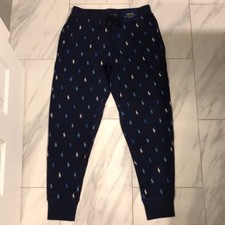 Polo Ralph Lauren Men's Sleepwear All Over Pony Joggers Navy Blue White New