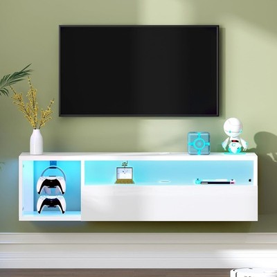 SogesHome 39.3'' LED Floating TV Cabinet, Wall Mounted Entertainment Stand wi...