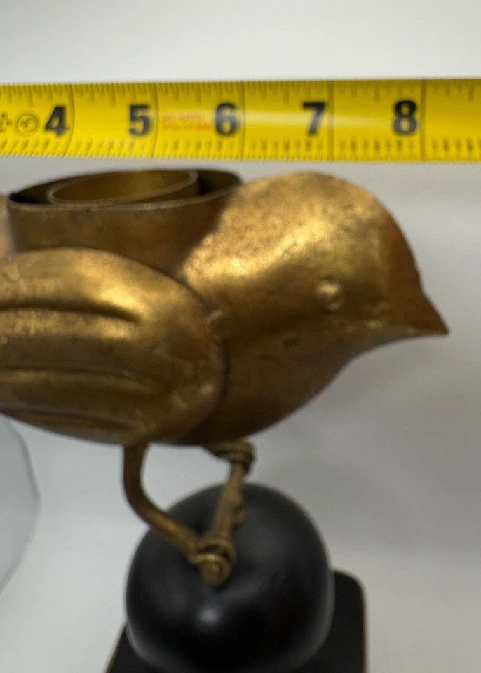 Estatuilla de pájaro dorado vintage escultura base negra decoración de mesa acento Foto 4 de 4