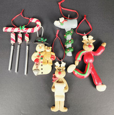 Vintage Christmas Ornaments Handcrafted Clay Lot Of 5 Snowman Candy Cane Deer