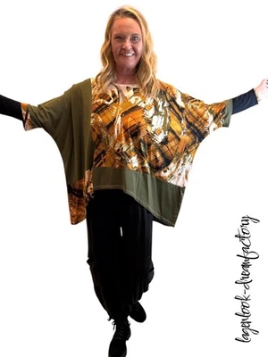 Tunique Kasten Patchwork Grand Lagenlook Armée Noir Terres - Photo 1/4