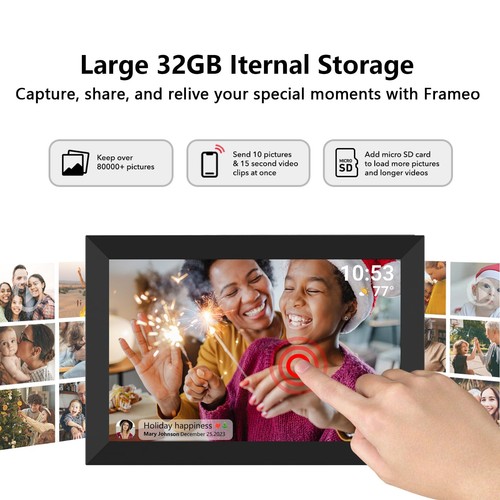 32GB FRAMEO 10.1 Inch Smart WiFi Digital Photo Frame 1280x800 IPS LCD Touch S... - Picture 7 of 9