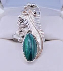 VINTAGE NAVAJO STERLING SILVER MALACHITE LONG RING SZ 5.5 ARTIST SIGNED RM 4.25G