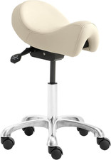 Beige Ergonomic Saddle Stool with Wheels - Height Adjustable for Salon Spa