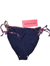 Navy Blue Tie Side Bikini Bottoms Size 14 Briefs Multi Colour Geometric Trim NEW
