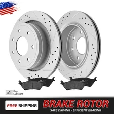 Rear Drilled Brake Disc Rotor & Ceramic Brake Pad For 2012 - 2014 Ford F-150