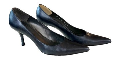Vintage Stuart Weitzman Black Leather Pointed Toe Stiletto Pumps Womens 8.5 M