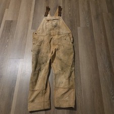 Carhartt Canvas Double Knee Bib Overalls Mens Sz 46x30 Brown Workwear 102776 211