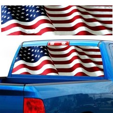 Waving American Flag Rear Window Graphic Decal Wrap Tint Print For Pickup Truck
