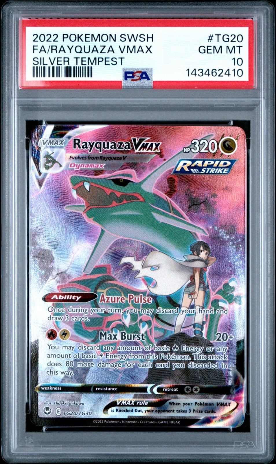 PSA 10 Pokemon Full Art Rayquaza VMAX Silver Tempest SWSH TG20