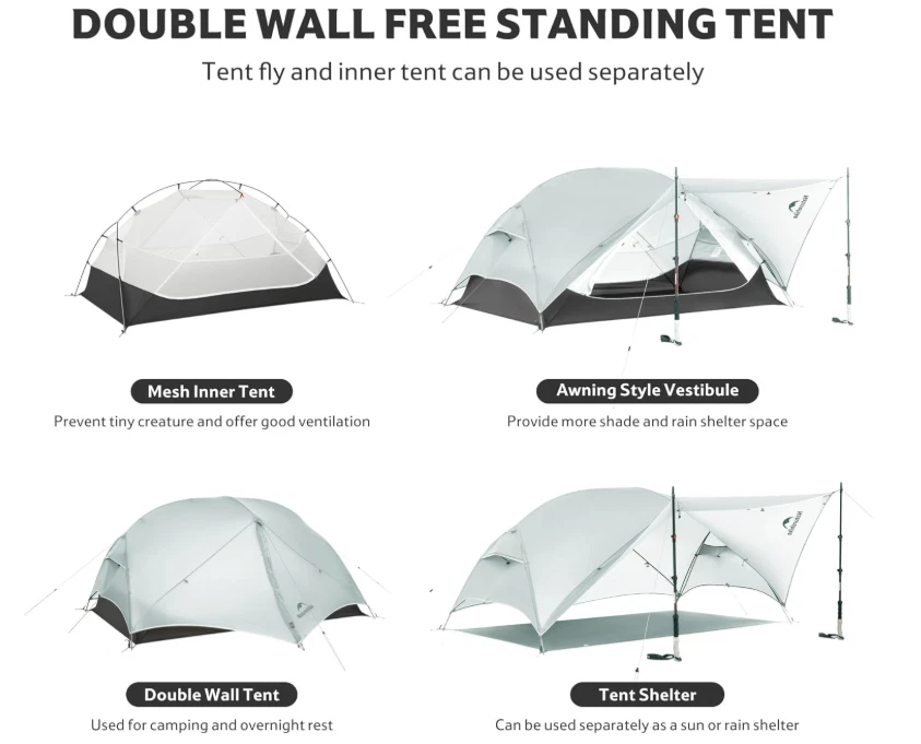 Tienda Mochilera Mongar UL 1/2 Persona, 15D Nylon Impermeable Ultraligera Foto 3 de 4