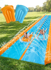 Double Lane Water Slide,25Ft X 6Ft Heavy Duty Water Slip Lawn Slide with Sprinkl