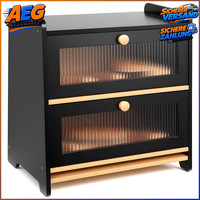 Brotkasten Bambus 2 Etagen Mit Schneidebrett BelüFtung 40X25X40Cm Schwarz KüChe