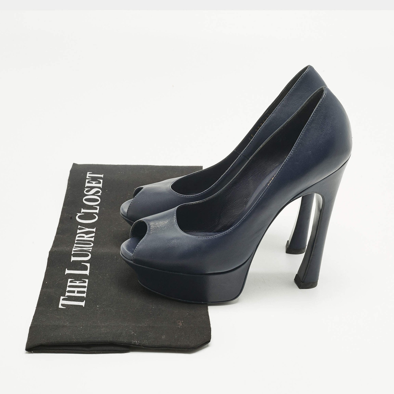 Yves Saint Laurent Navy Blue Leather Platform Peep Toe Pumps Size 36 thumbnail 9