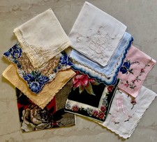 VINTAGE Lot of 10 Ladies Handkerchiefs Hankies Floral Embroidered Lace Trim