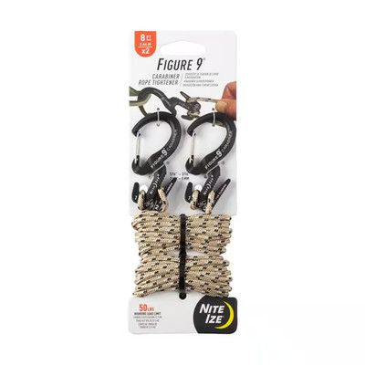 Figure 9 Carabiner Rope Tightener - 2 Pack - Small - Black with Rope - Black