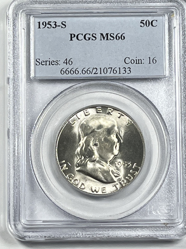1953-S Franklin Half Dollar : PCGS MS66 Blazing White