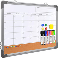 Monthly Calendar Whiteboard Dry Erase Cork Board Combination for Wall, 24"X18" M