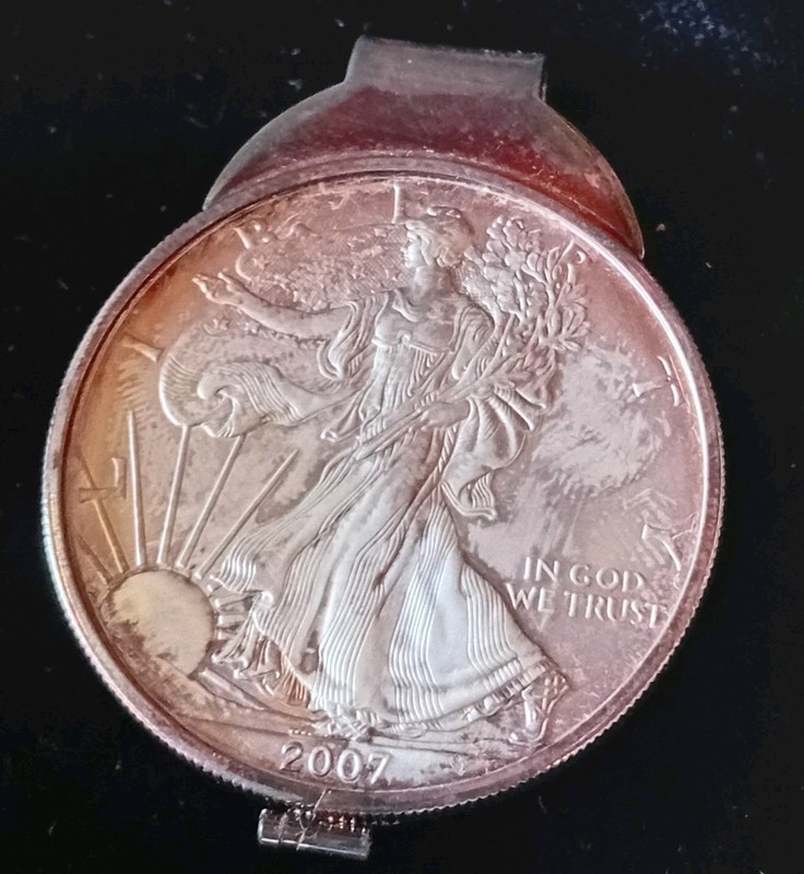 .999 2007 1OZ Silver Eagle Money Clip-WADES SILVER SHOP -55 GRAMS