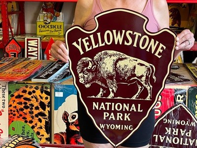 Vintage Style Metal Sign Yellowstone Wyoming NOT Porcelain 24x18 Made USA