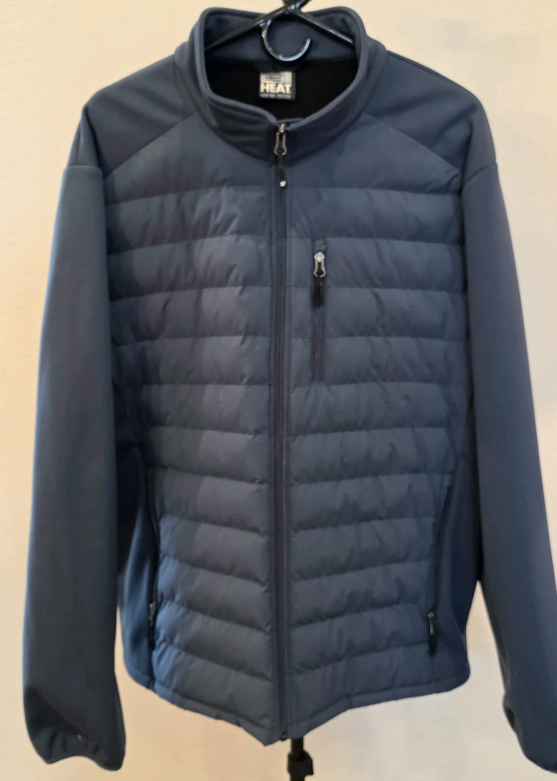 32 Degrees Heat Men’s Mixed Media Jacket, Blue, Size 2XL