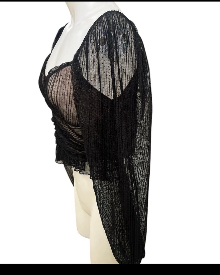 Блузка Lily белая прозрачная черная с длинным рукавом причудливая ведьминская готическая размер M - Изображение 4 из 4