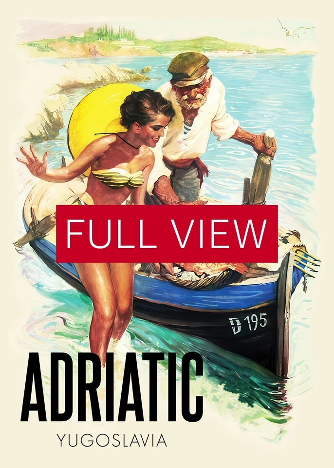 Adriatic, Yugoslavia, 1950s – Vintage Yugoslavia Travel Print, Adriatic Beach - Image 4 of 4