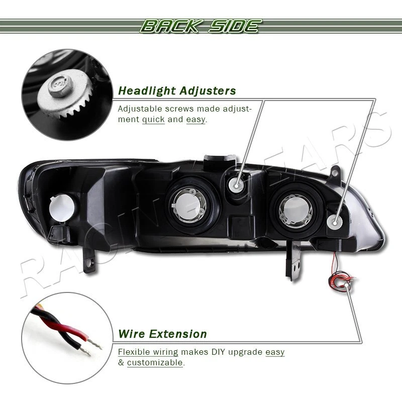 CARCASA NEGRA DRL FAROS LED + REFLECTOR TRANSPARENTE AJUSTE 98-02 HONDA ACUERDO 2/4DR Foto 4 de 4