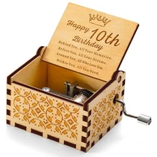 10th Birthday Gifts for Women Men - Wooden Music Box – Personalized 50 Yea