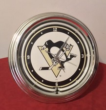 Pittsburgh Penguins NHL Hockey Chrome Double Rung Neon Clock Garage ManCave READ