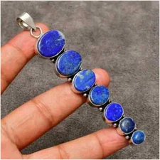 Lapis Lazuli Gemstone Long Pendant 925 Sterling Silver Handmade Pendant Necklace