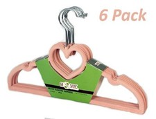 Flocked Suede Velvet Cloth Hanger Set, Heart Shape For Children, pink 6pcs