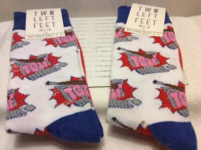 TWO LEFT FEET SOCKS New with tags LOT 2 PAIRS ''TGIF'' RED/BLUE/WHITE/GRAY