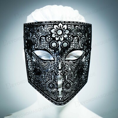 Black Venetian Masquerade Mask For Men - Halloween Mardi Gras Costume Mask With Adjustable Ribbon