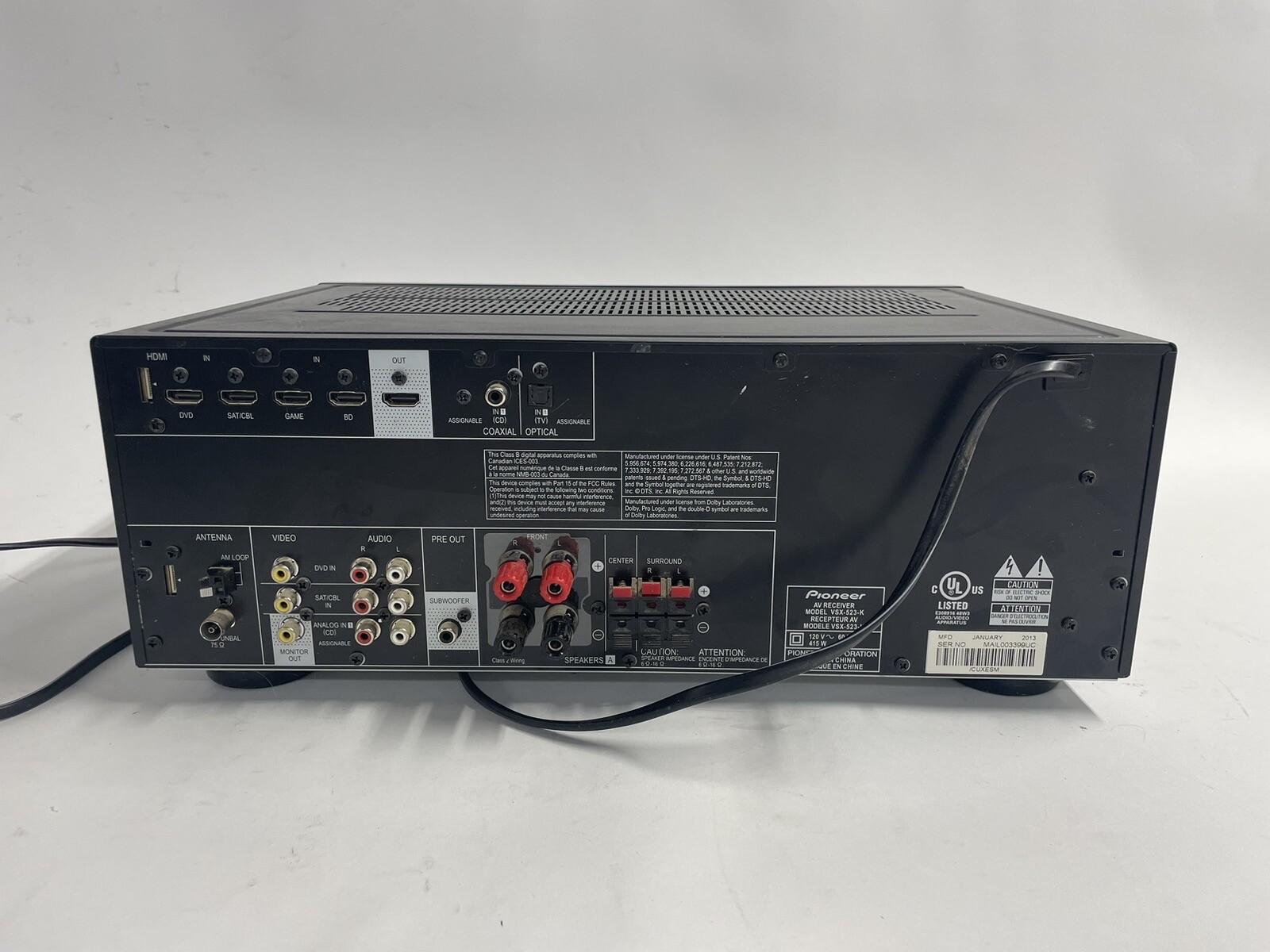 Pioneer VSX523K 4K Ultra 5.1 Channel AV Receiver TESTED No