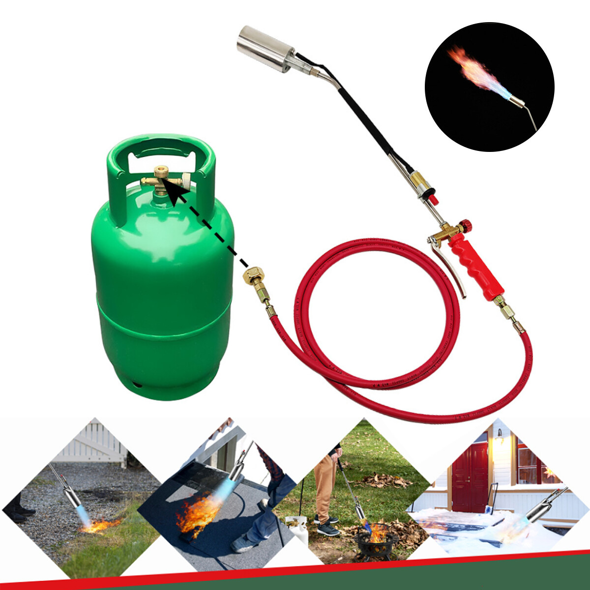 Portable Propane Torch Weed Burner Ice Snow Melter Outdoor Flame Thrower w/ Hose