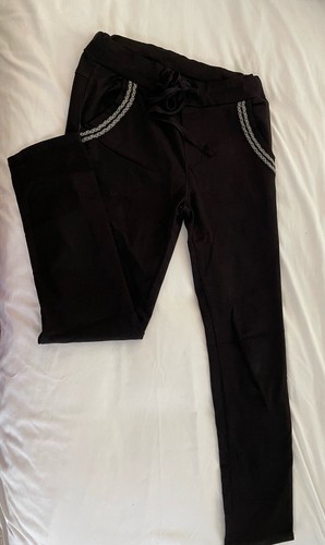 Black Comfortable Casual Stretch Pants - Stretch Tie Waist - 8 But Fits 12