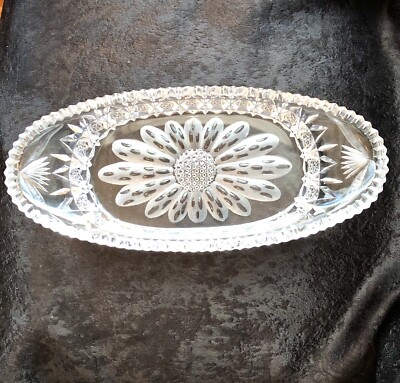 ABP american cut glass 13  Bread tray geometric intricate floral Hexald