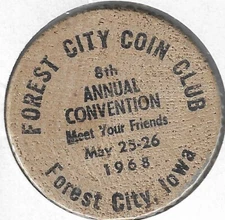1968, Forest City Iowa Coin Club 8th Annual Convention, Indian Wooden Nickel