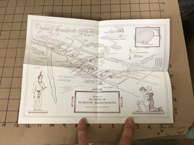original Vintage folded Map: town of PLYMOUTH MASSACHUSETTS - some Red pen marks