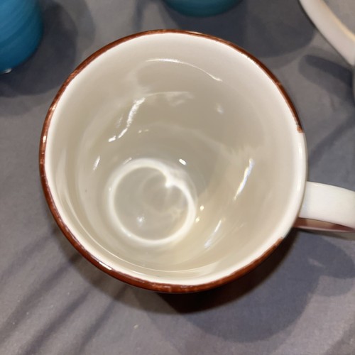 4 Royal Norfolk Coffee Mugs Cups Turquoise & White, Brown Rim 12 oz - Picture 8 of 24