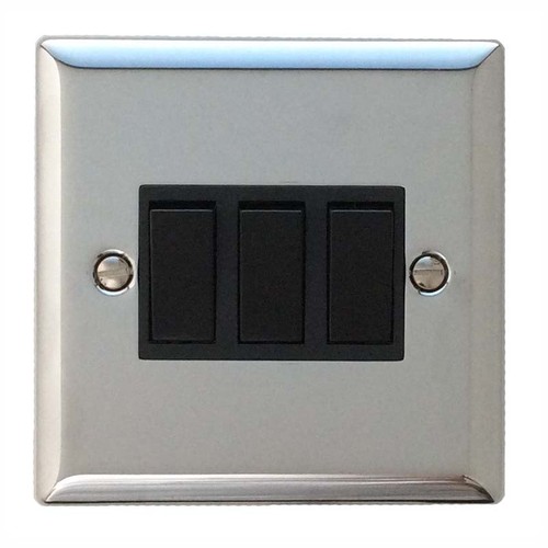 Volex Polished Chrome Light Switches and Electrical Sockets with Black