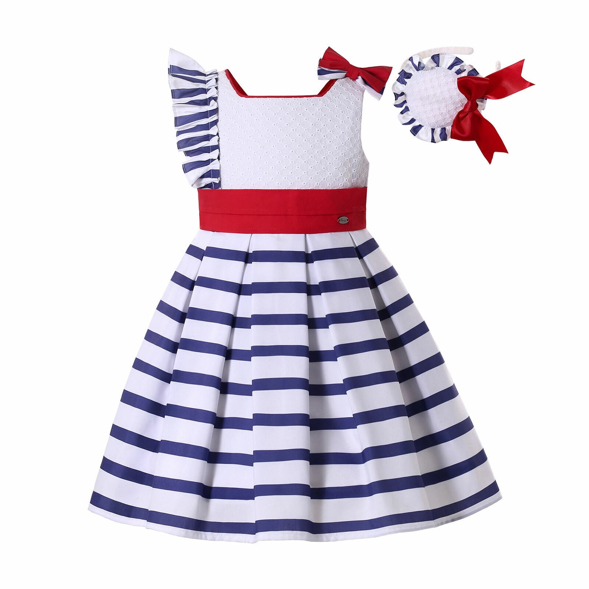 Striped Girls Summer Holiday Sundress Party Pleated Dresses & Headband Blue US | eBay Striped Girls Summer Holiday Sundress Party Pleated Dresses & Headband Blue US | eBay